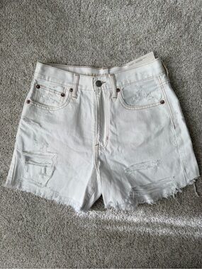 American Eagle Outfitters White Distressed High-Rise Denim Shorts
